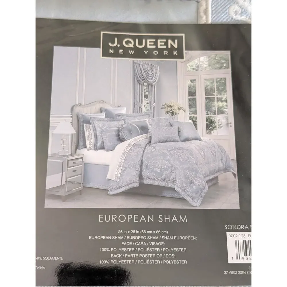 J Queen New York Sondra Powder Blue Euro Sham New Open 26x26 Square Cover $84
